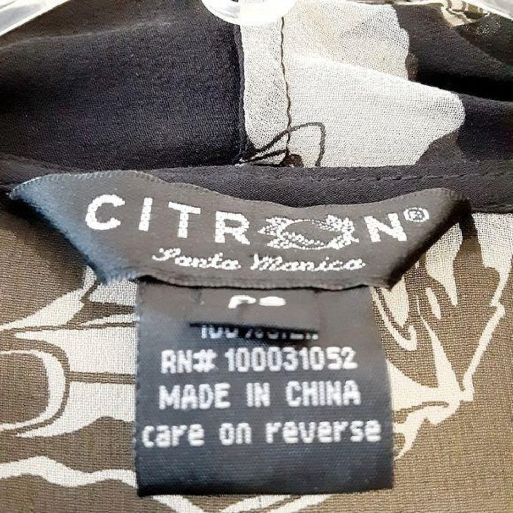 Citron Sz S Silk Butterfly Print Open Short Sheer Duster Dressy Office Cruise - Picture 4 of 7